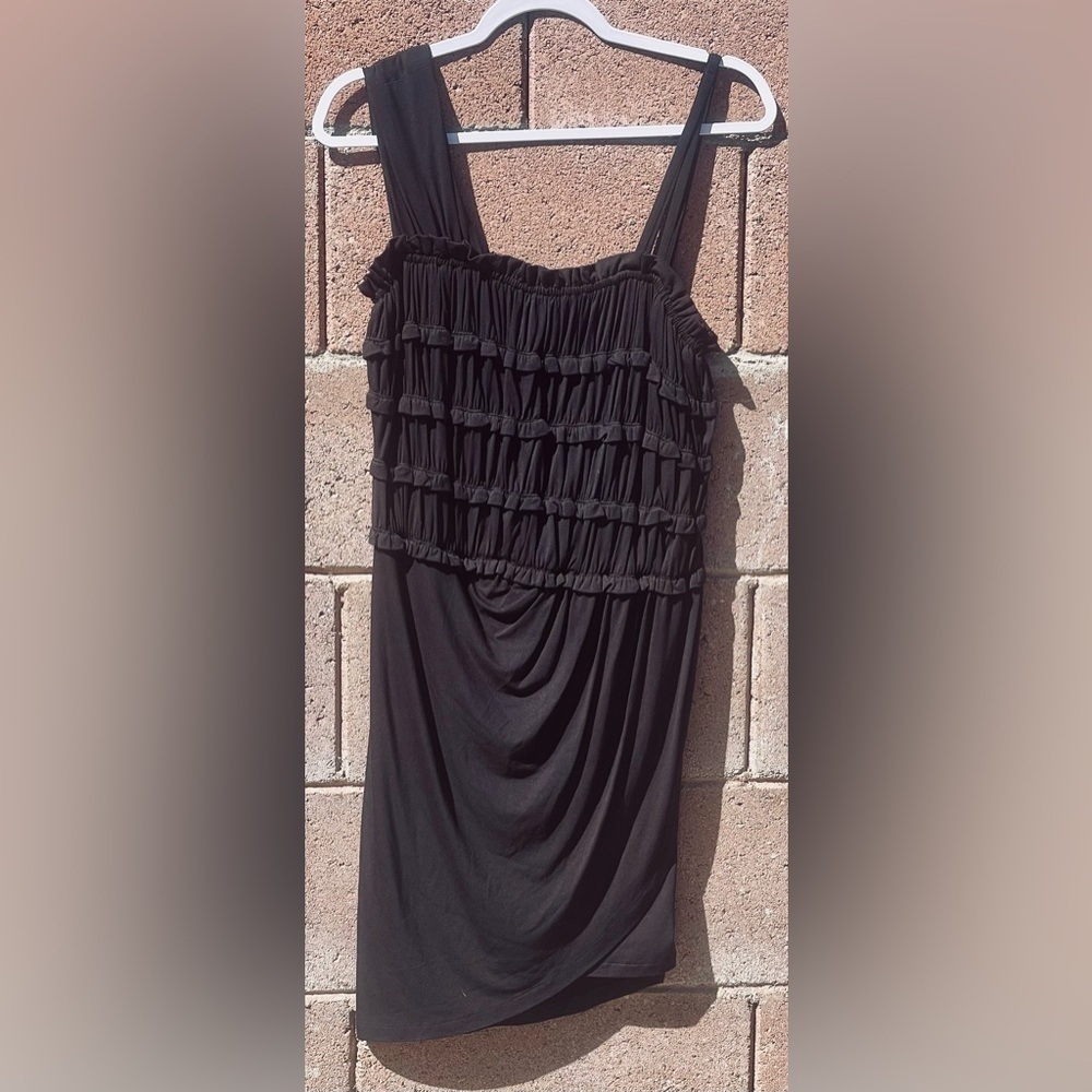 NWT Anthropologie Leifnotes Black Asymmetric Mini Dress Shirred Bodice Women’s M - Picture 2 of 5